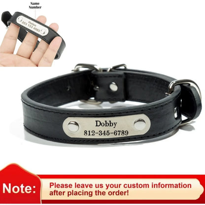 Personalized Name Carved Dog Collar ID Tag  Anti-lost Solid PU Leather Collar For Small Medium Large Dogs Puppy Cat Pet Supplies