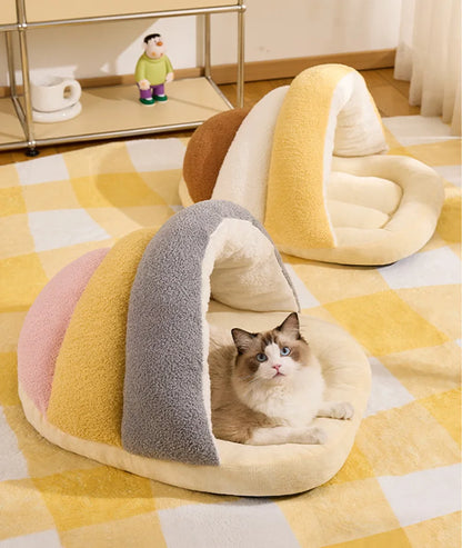 Winter Warm Pet Cat Bed Semi-enclosed Pet Sleeping Bag for Cats Mini Dogs Soft Plush Kitten House Cave Cat Accessories