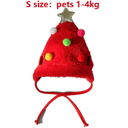 Christmas Pet Costume – Santa & Elk Hat with Bandana Bib Scarf Set for Dogs & Cats