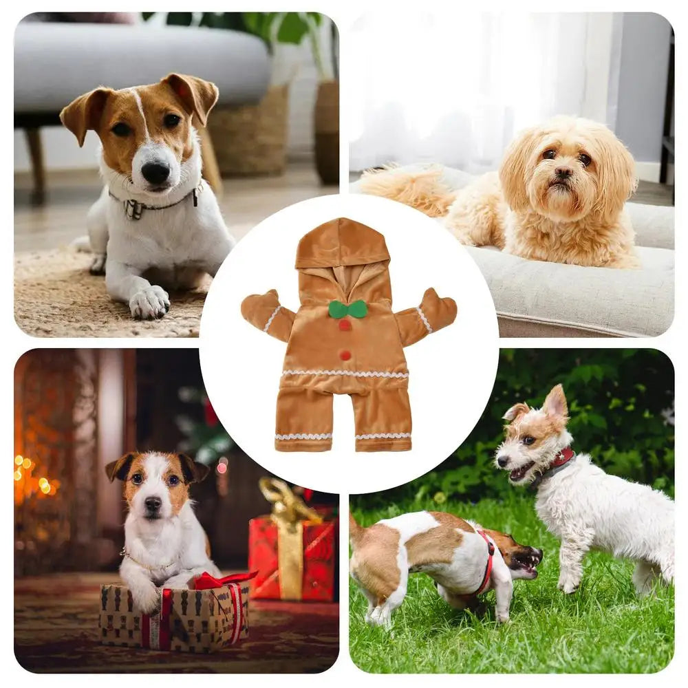 Dog & Cat Gingerbread Costume – Soft Puppy Hoodie Stand-Up Pet Outfit