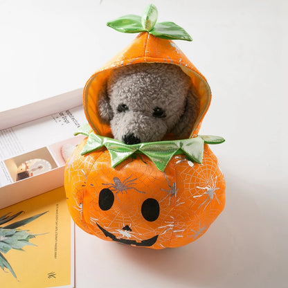Dog & Cat Halloween Pumpkin Costume – Adjustable Pet Cosplay Outfit for Autumn & Winter