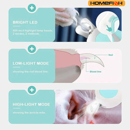LED Light Cat & Dog Nail Clipper – Professional Pet Claw Trimmer with Safety Lock