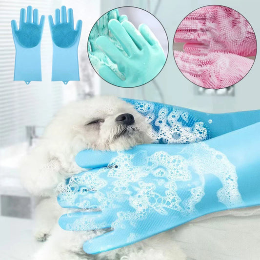 Pet Grooming Gloves – Silicone Hair Removal & Massage for Dogs & Cats