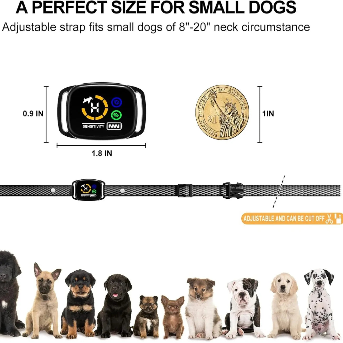 Small Dog No-Shock Bark Collar, Rechargeable, Adjustable