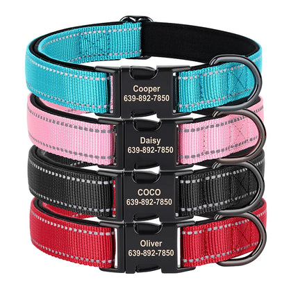 Personalized Nylon Dog Collar Reflective Dog Collars Engraved Puppy Collar ID Necklace Adjustable for Small Medium Large Dogs