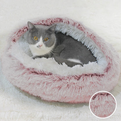 Winter Long Plush Cat Bed Round Pet House Cushion Cat House Warm Kitty Basket Dog Bed Sleep Bag Nest for Small Cat Products