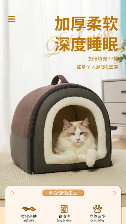 Warm Dog House Detachable Pet Sleeping Bed for Small Medium Dogs Cats Soft Non-slip Dog Kennel Puppy Kitten Nest Pet Supplies