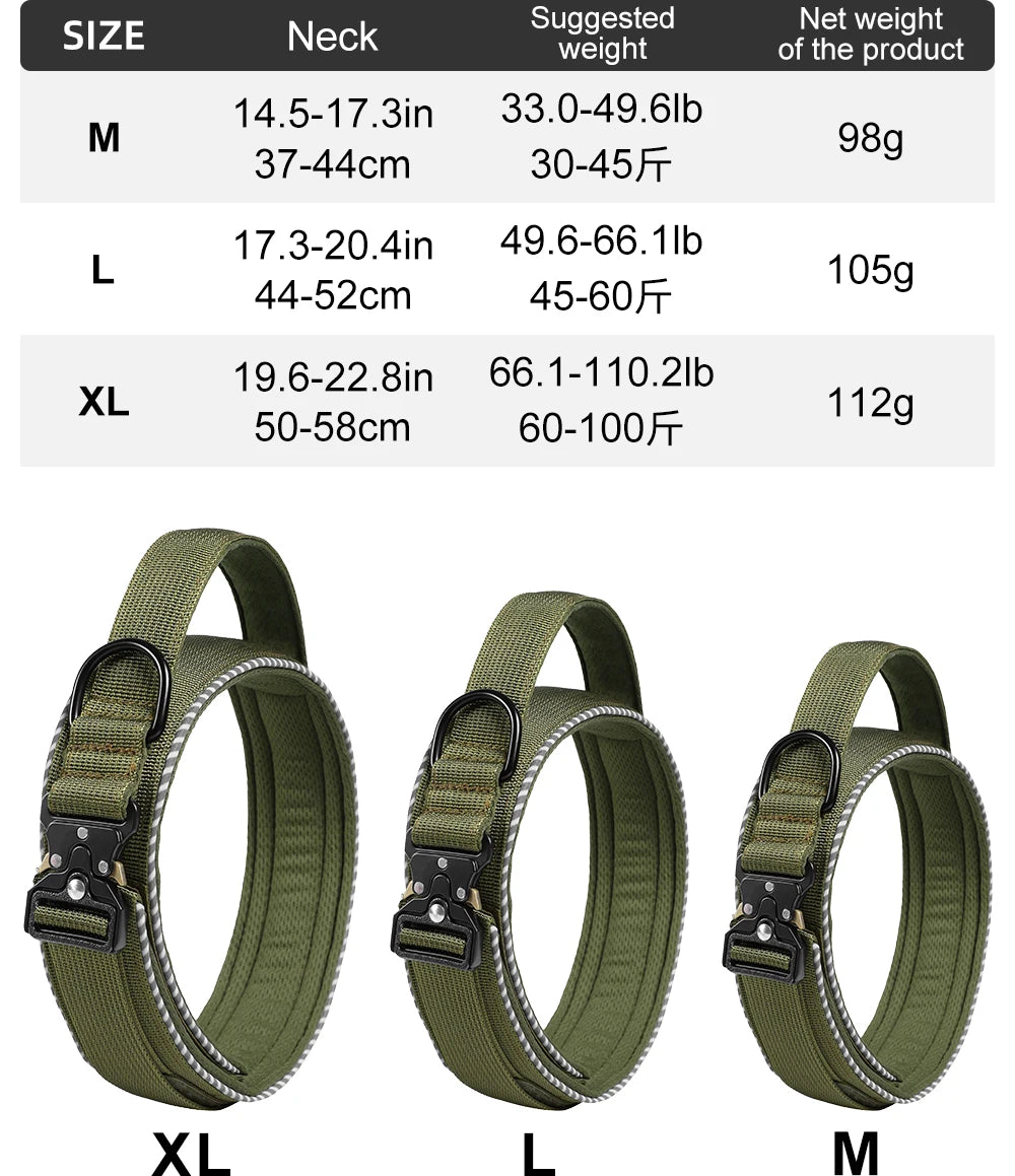 Tactical dog collar, adjustable military training nylon dog collar with control handle and high quality buckle