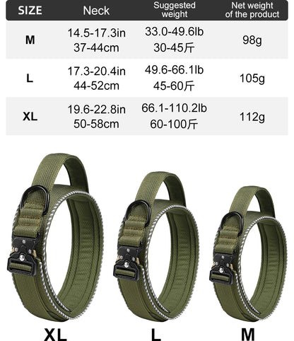 Tactical dog collar, adjustable military training nylon dog collar with control handle and high quality buckle