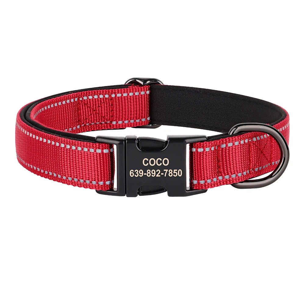 Personalized Nylon Dog Collar Reflective Dog Collars Engraved Puppy Collar ID Necklace Adjustable for Small Medium Large Dogs