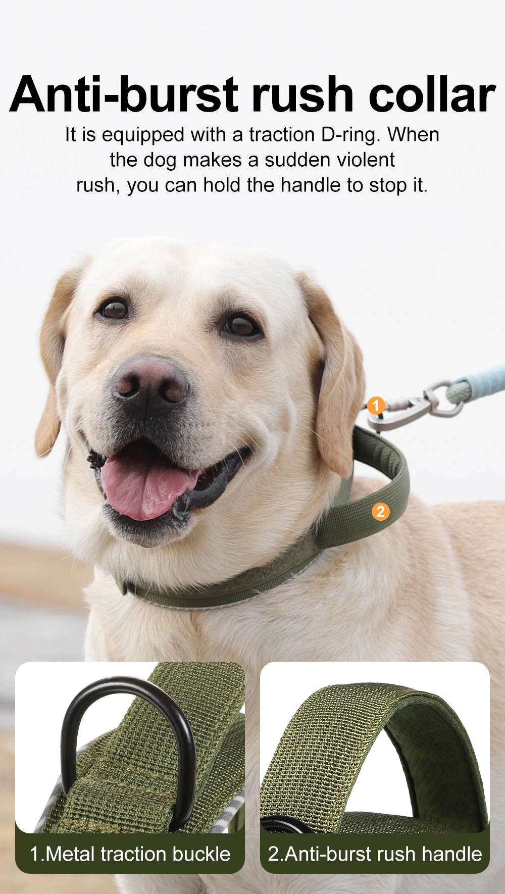 Tactical dog collar, adjustable military training nylon dog collar with control handle and high quality buckle