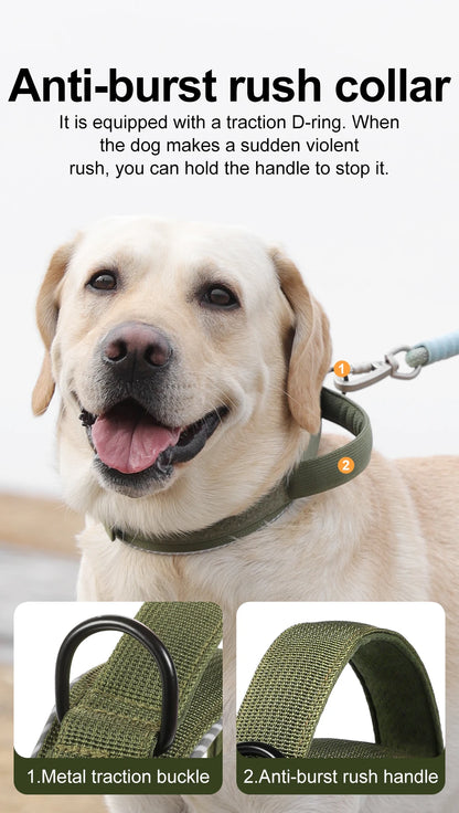 Tactical dog collar, adjustable military training nylon dog collar with control handle and high quality buckle
