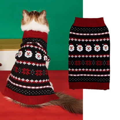 Christmas Pet Sweater for Dogs & Cats – Gingerbread Man & Snowflake Knitted Jumper with Antler Hoodie and Belt