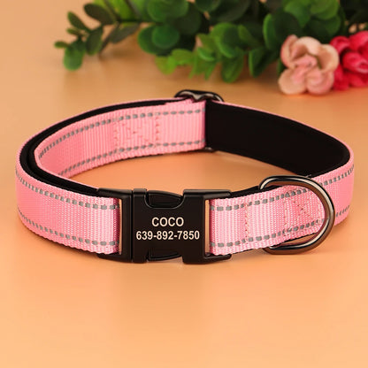 Personalized Nylon Dog Collar Reflective Dog Collars Engraved Puppy Collar ID Necklace Adjustable for Small Medium Large Dogs
