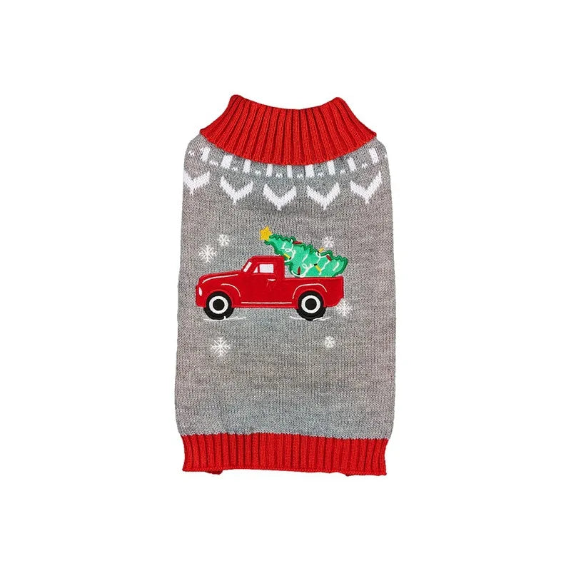 Christmas Pet Sweater for Dogs & Cats – Gingerbread Man & Snowflake Knitted Jumper with Antler Hoodie and Belt