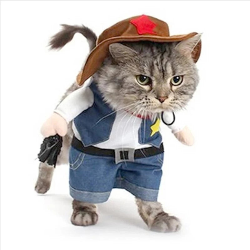 Pet Cowboy Costume – Jeans Hoodie Jumpsuit for Dogs & Cats