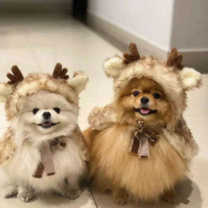 Christmas Pet Costume – Reindeer Antlers & Elk Cloak for Cats and Dogs
