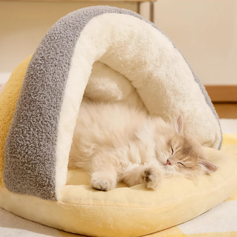 Winter Warm Pet Cat Bed Semi-enclosed Pet Sleeping Bag for Cats Mini Dogs Soft Plush Kitten House Cave Cat Accessories