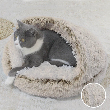 Winter Long Plush Cat Bed Round Pet House Cushion Cat House Warm Kitty Basket Dog Bed Sleep Bag Nest for Small Cat Products