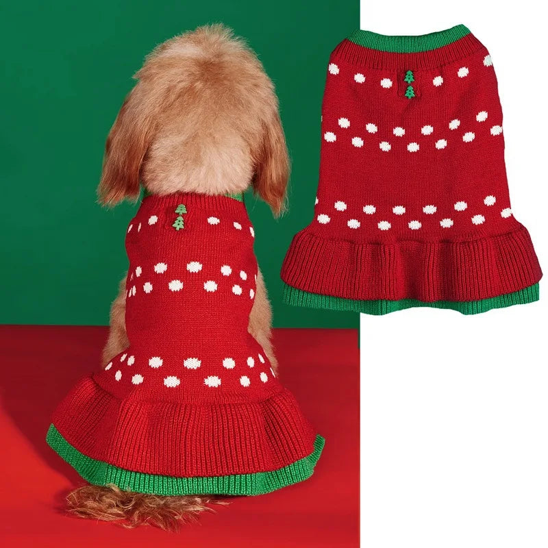 Christmas Pet Sweater for Dogs & Cats – Gingerbread Man & Snowflake Knitted Jumper with Antler Hoodie and Belt