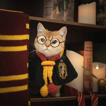 Halloween Cat & Dog Magic Cloak Costume – Pet Cosplay Outfit with Glasses & Necktie