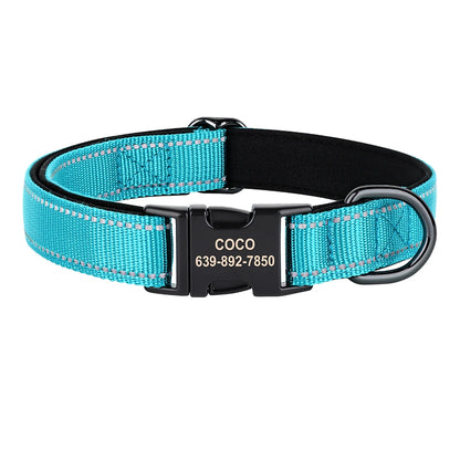 Personalized Nylon Dog Collar Reflective Dog Collars Engraved Puppy Collar ID Necklace Adjustable for Small Medium Large Dogs