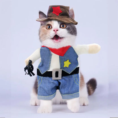 Halloween & Christmas Pet Costume Set – Funny Cowboy Outfit for Cats & Dogs