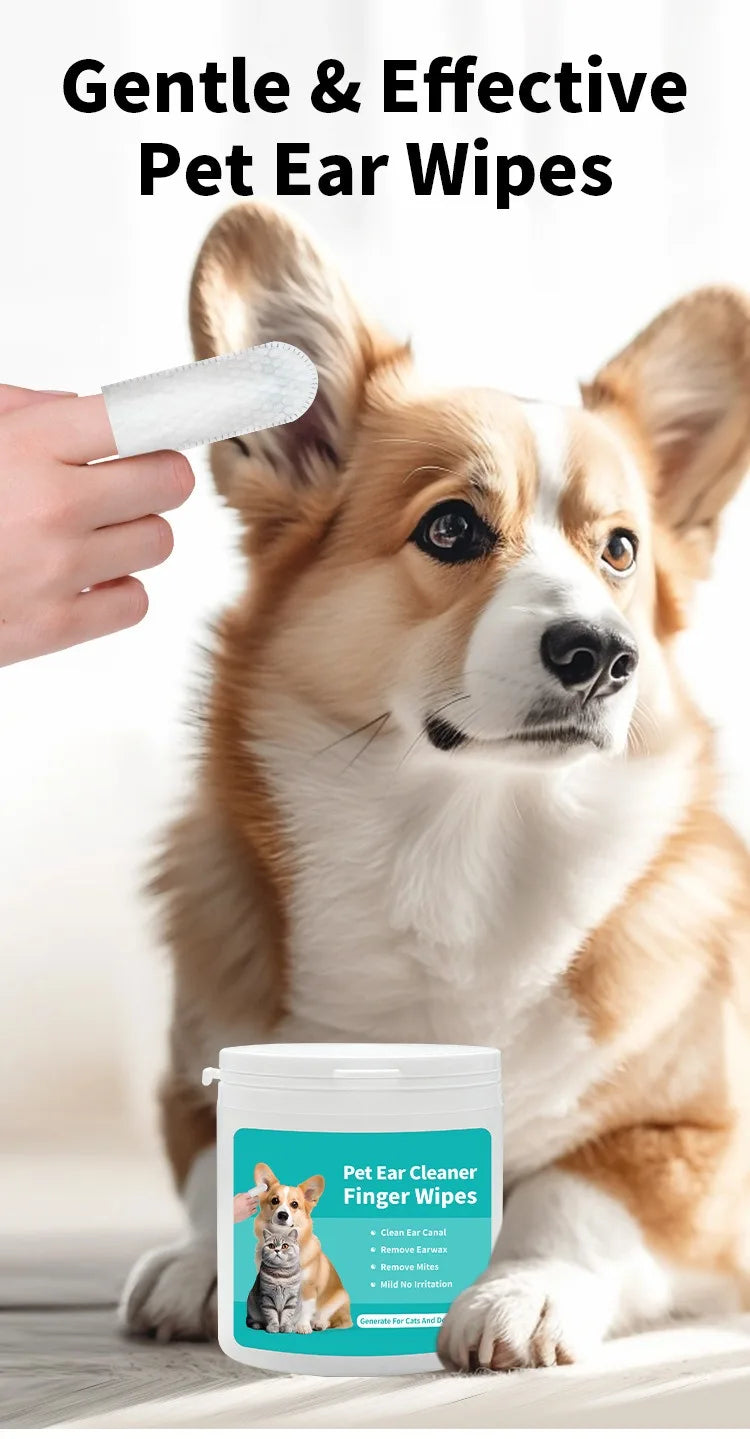 Pet Ear Cleaning Wipes – Gentle Ear Care, Mite Removal & Hygiene for Dogs & Cats