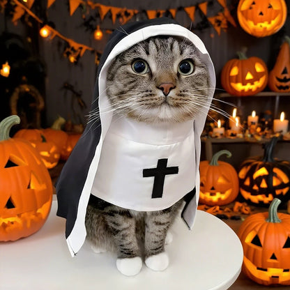 Funny Pet Nun Costume – Adjustable Halloween Outfit for Small Cats & Dogs