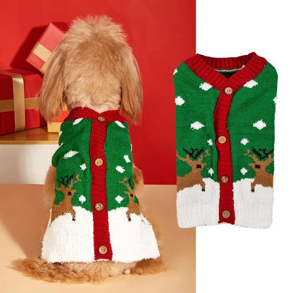 Christmas Pet Sweater for Dogs & Cats – Gingerbread Man & Snowflake Knitted Jumper with Antler Hoodie and Belt