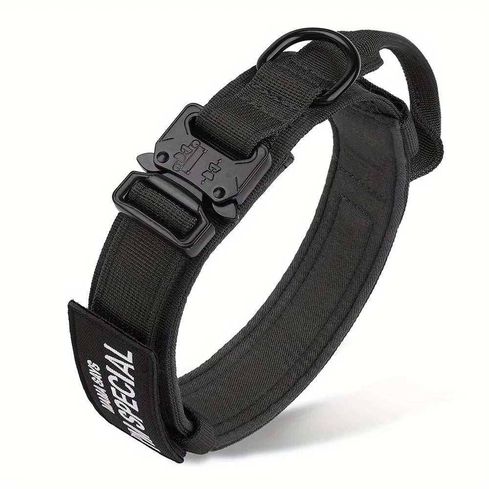 Tactical dog collar with handle for medium and large dogs, military-spec nylon collar, quick-release metal buckle