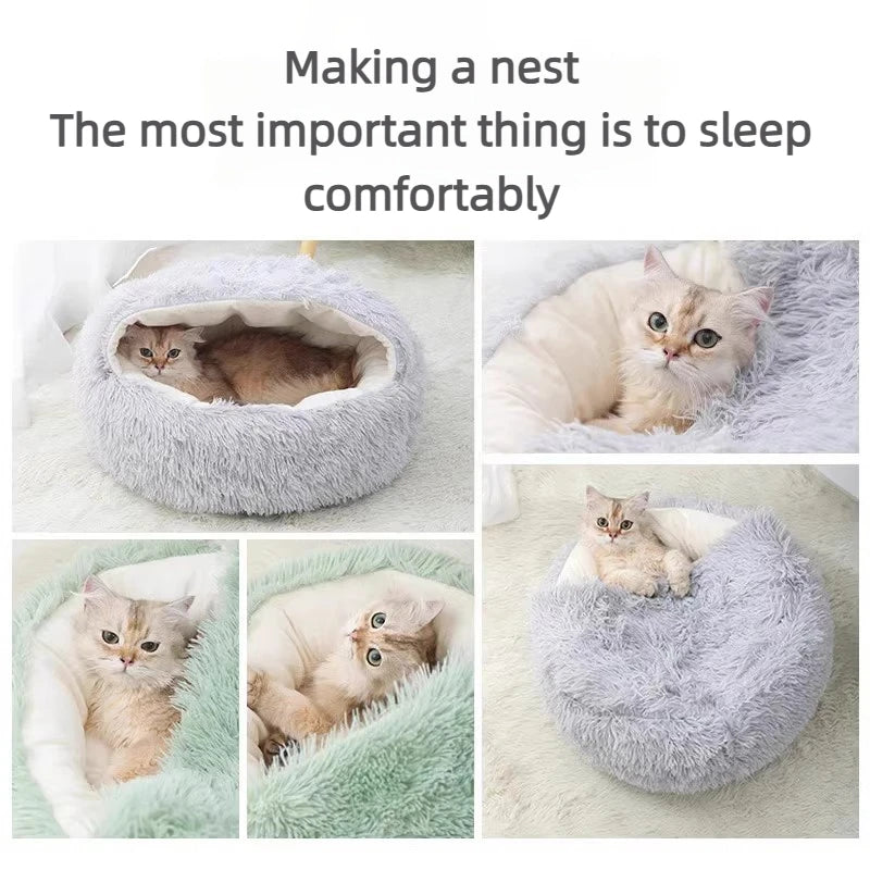 Autumn And Winter Soft Plush Pet Bed And Pet Bed Winter Warm And Cold Plush Comforter Nest Shell Cat Nest Semi-enclosed Cat Nest
