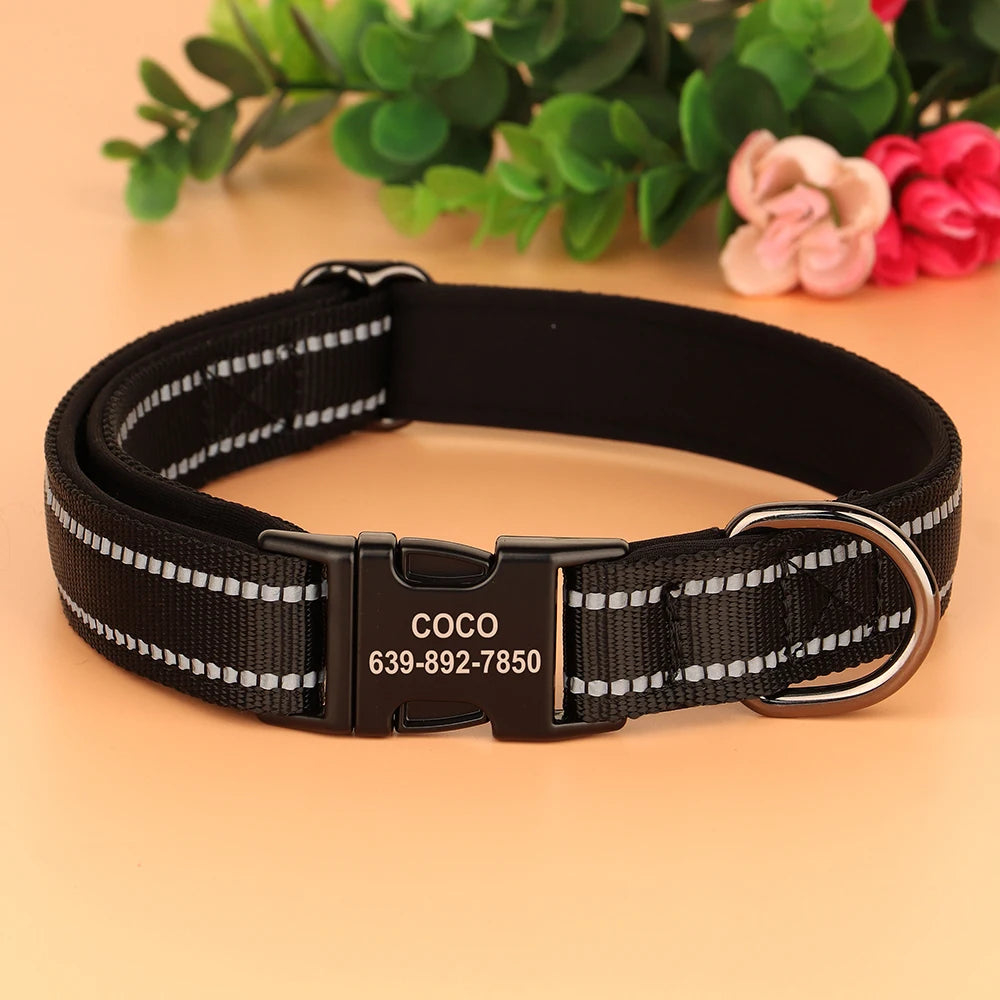 Personalized Nylon Dog Collar Reflective Dog Collars Engraved Puppy Collar ID Necklace Adjustable for Small Medium Large Dogs