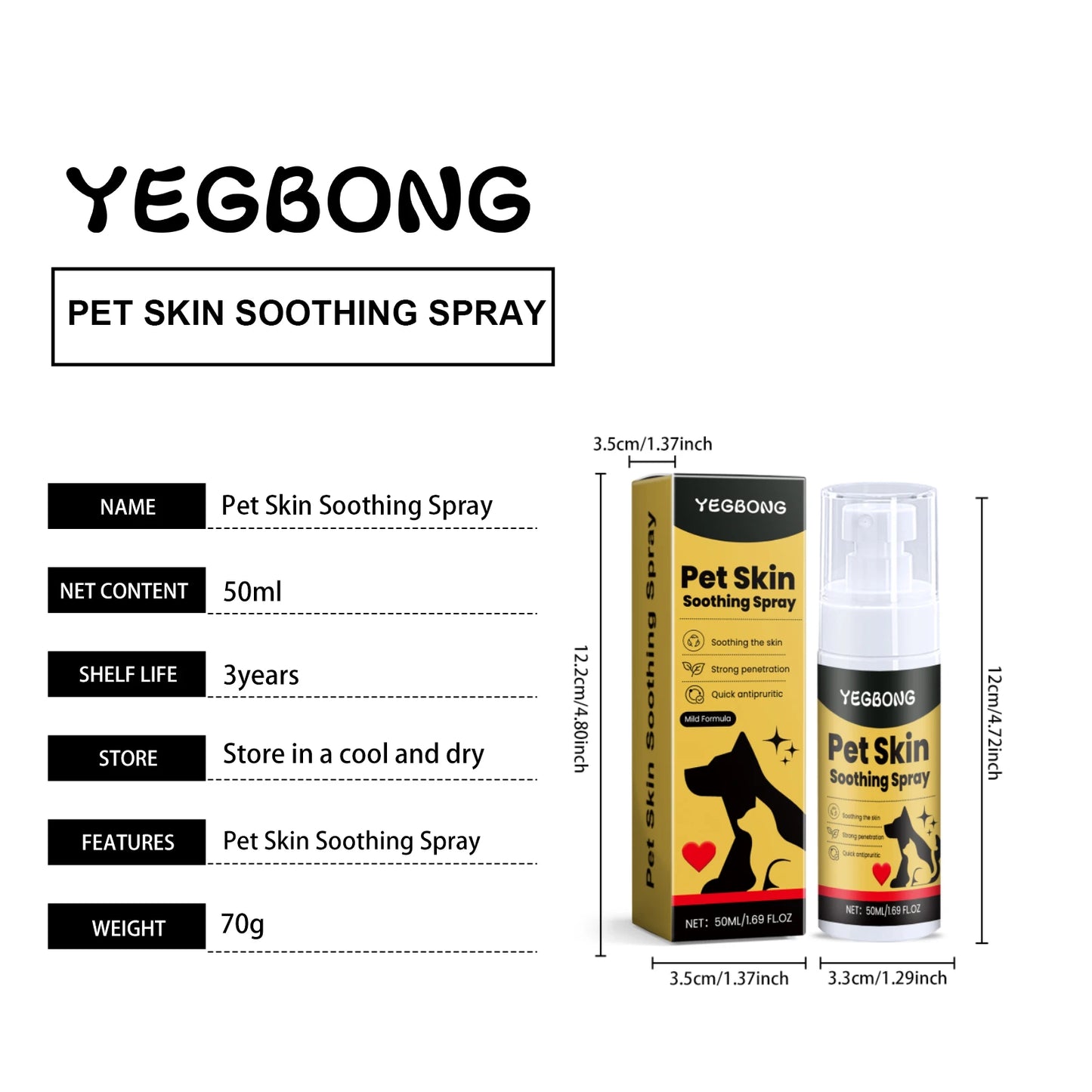 YEGBONG Pet Skin Treatment Spray – Anti-Itch & Soothing Care for Dogs & Cats