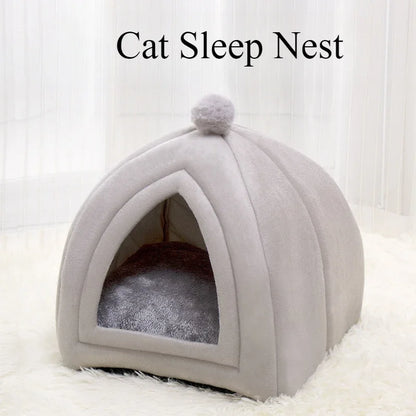 Winter Warm Dog Nest Semi Enclosed Cat House Super Soft Foldable Plush Pet House Suitable for Small and Medium Sized Cat/Dog Bed