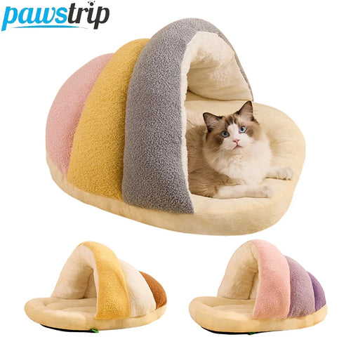 Winter Warm Pet Cat Bed Semi-enclosed Pet Sleeping Bag for Cats Mini Dogs Soft Plush Kitten House Cave Cat Accessories