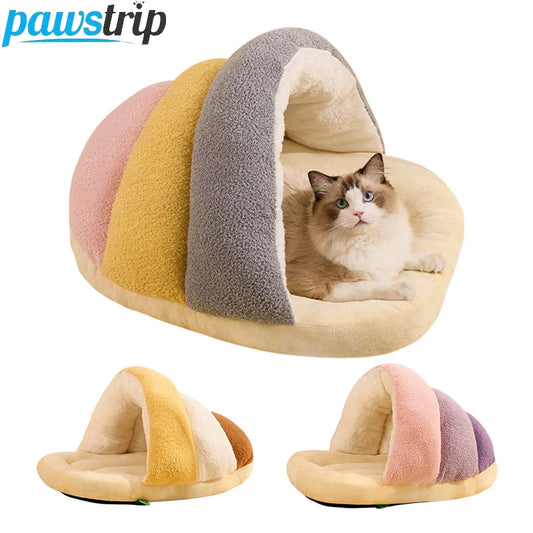 Winter Warm Pet Cat Bed Semi-enclosed Pet Sleeping Bag for Cats Mini Dogs Soft Plush Kitten House Cave Cat Accessories