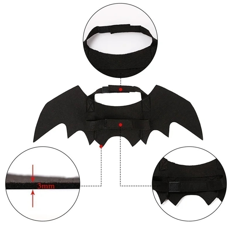 Halloween Pet Costume – Black Bat Wings Harness Outfit for Cats & Dogs