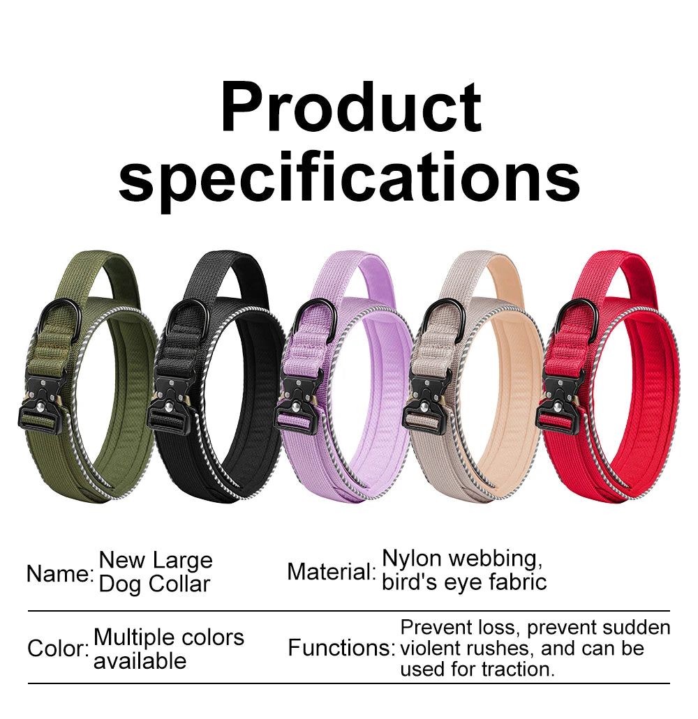 Tactical dog collar, adjustable military training nylon dog collar with control handle and high quality buckle