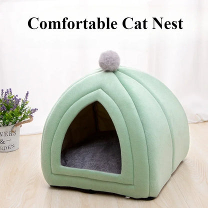 Winter Warm Dog Nest Semi Enclosed Cat House Super Soft Foldable Plush Pet House Suitable for Small and Medium Sized Cat/Dog Bed