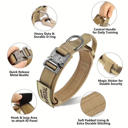 Tactical dog collar with handle for medium and large dogs, military-spec nylon collar, quick-release metal buckle