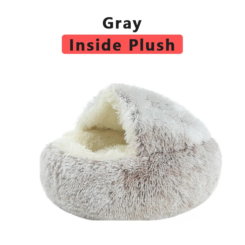 Winter Long Plush Cat Bed Round Pet House Cushion Cat House Warm Kitty Basket Dog Bed Sleep Bag Nest for Small Cat Products